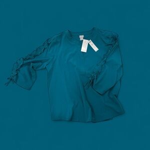 Chico’s Zenergy Turquoise Ruched Sleeve Tunic - Size 3 - NWT